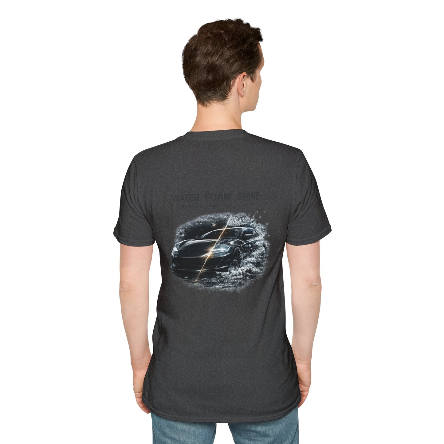 T-shirt gris porter de dos avec en gros une voiture avec la différence de nettoyer ou pas 