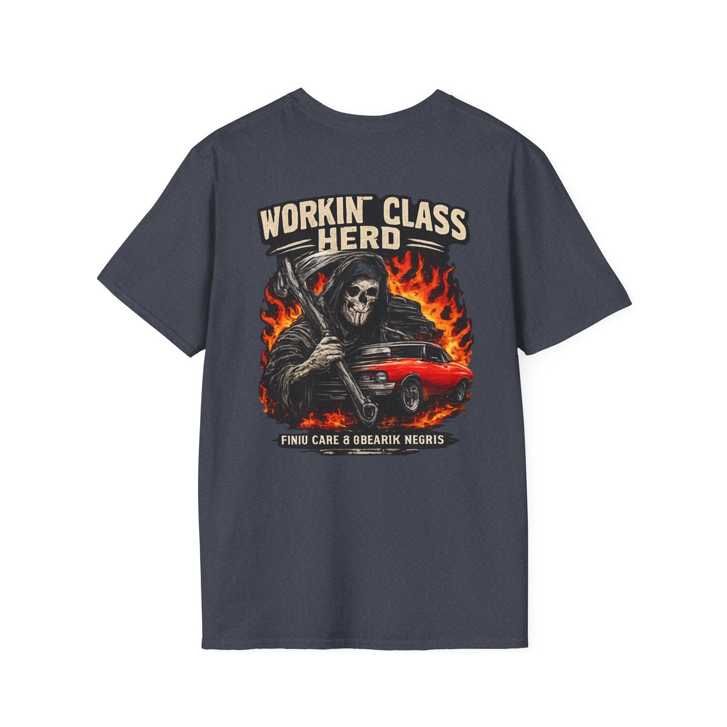 T-shirt gris avec la mort et la voiture