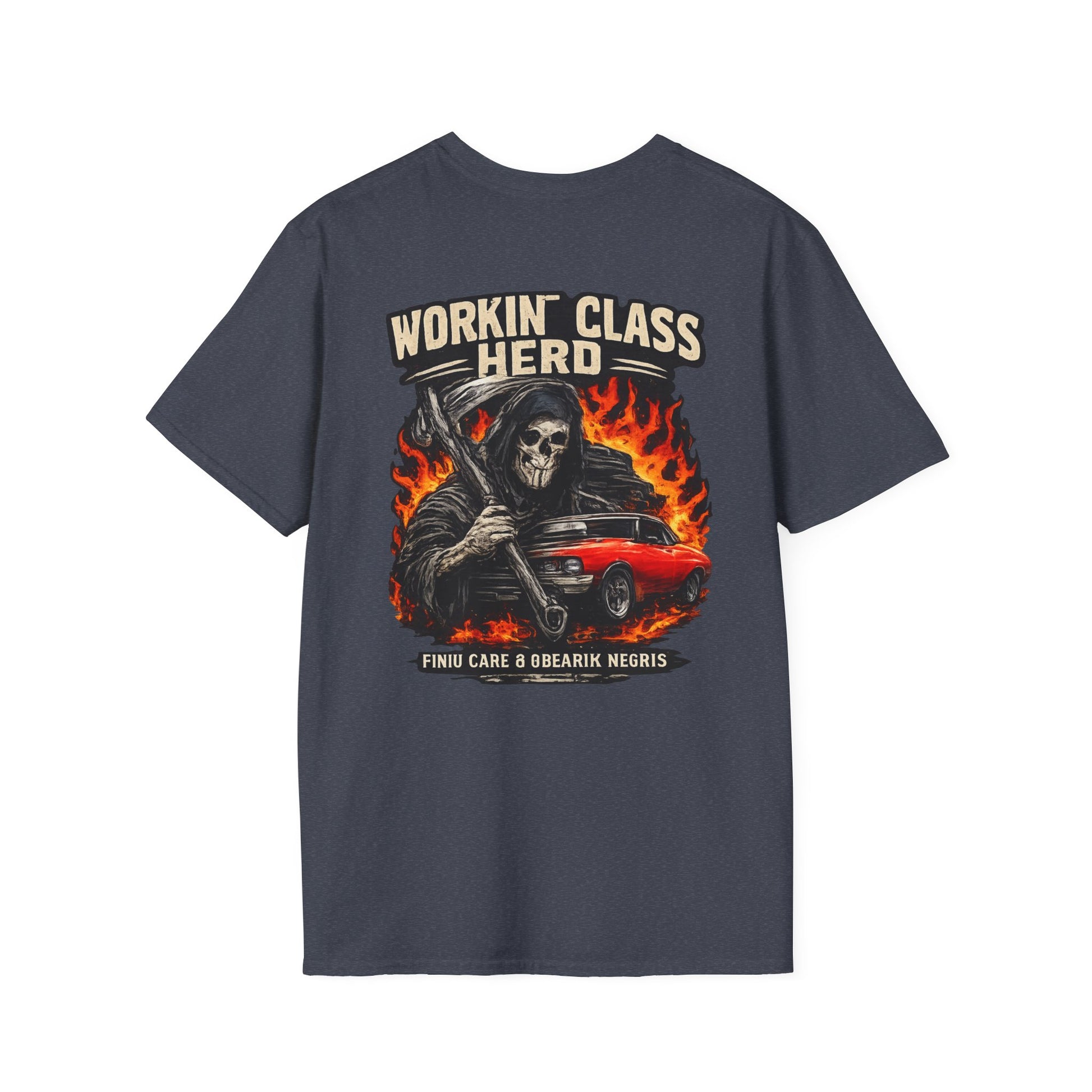 T-shirt gris avec la mort et la voiture